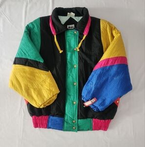 Vintage 80s 90s Nylon Colourblock Ski Jacket ❄️